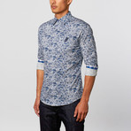 Button-Down Shirt // Blue Brushed Leaves (L)