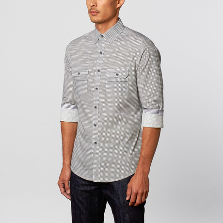 Button-Down Shirt // White + Black Print (S)