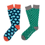 Polka Dot Sock // Green + Navy // Pack of 2