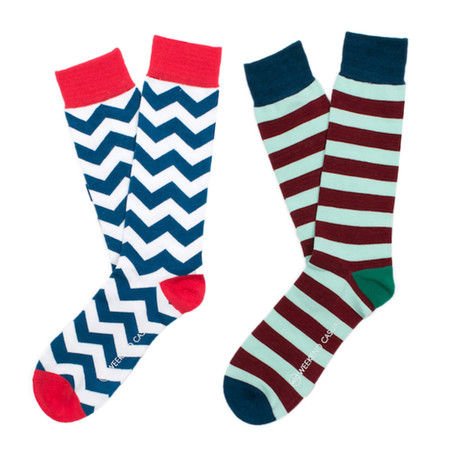 Stripe Sock // White + Mint // Pack of 2
