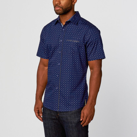 Smash Trends // Casual Woven Button-Up // Grey + Navy (S)