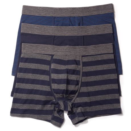 Boxer Brief // Blue + Charcoal Stripe // Pack of 3 (S)