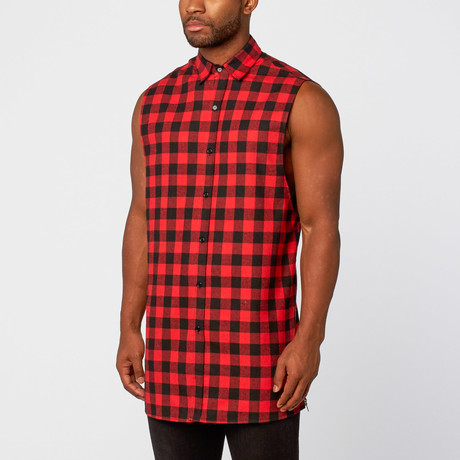 Goldmyne // Mark Sleeveless Button-Down // Red (L)