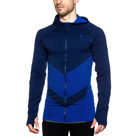 Hooded Chevron Zip-Up // Blue + Imperial Blue (S)