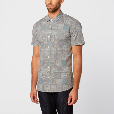 Milano Short-Sleeve Button-Up // Grey + Green (S)