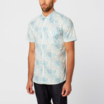 Milano Short-Sleeve Button-Up // White + Teal (S)
