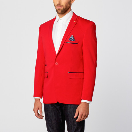 Slim-Fit Knit Contrast Blazer // Red (XS)