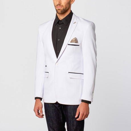 Slim-Fit Knit Contrast Blazer // White (XS)