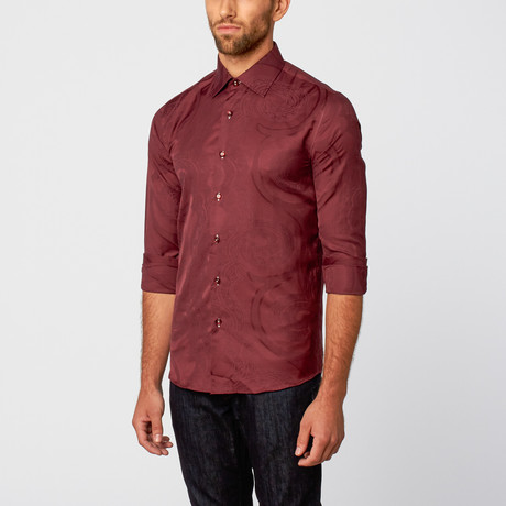 Jacquard Dress Shirt // Burgundy (XS)