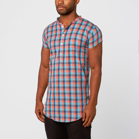 Cavier Clothing // Kensington Extendo Shirt // Coral + Teal Check Cross (S)