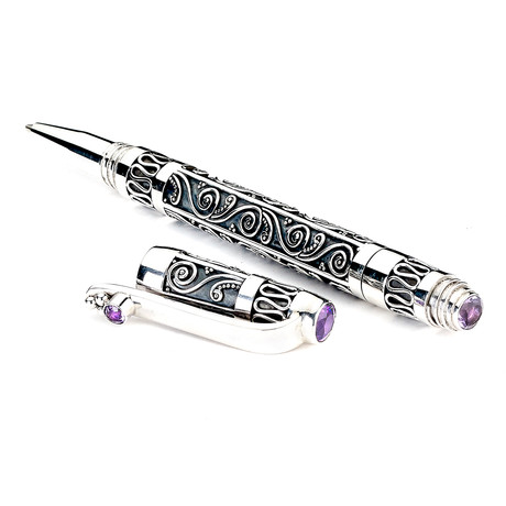 Sterling Silver Balinese Swirl Pen (Amethyst)