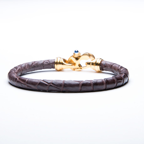 Alligator Bracelet // Dark Brown + Gold (Large)