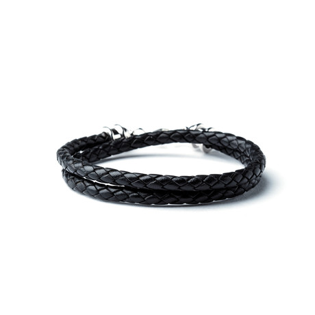 Leather Double Wrap // Silver + Black (S/M)