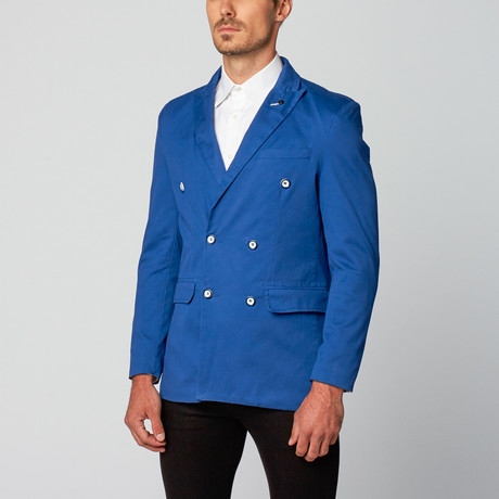 Cotton Blend Double Breasted Blazer // Royal Blue (3XL)