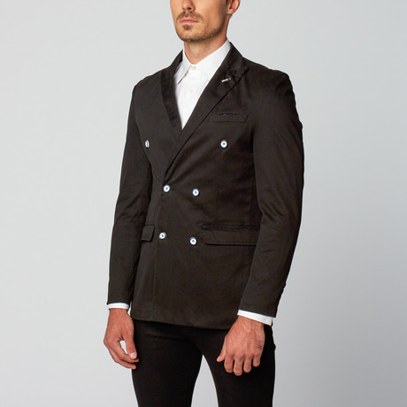 Cotton Blend Double Breasted Blazer // Black (M)