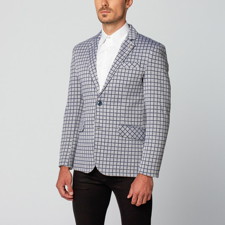 I.K.U. // Cotton Blend Blazer // Grey + Blue Check (L)