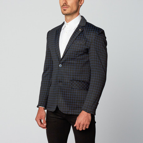 Cotton Blend Blazer // Black + Blue Check (L)