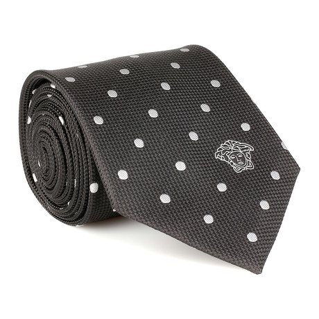 Orion Silk Tie // Black + Silver Dot