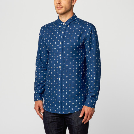 Long Sleeve Linen Button Down Classic Fit  // Navy (M)