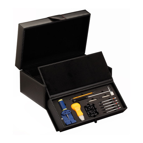 Carbon Fiber Pattern // 10 Watch Case + Tool Kit (Black Suede Interior)