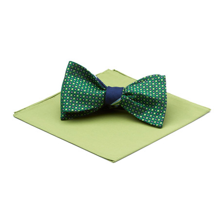 Bow Tie + Solid Square // Green + Navy Stripe