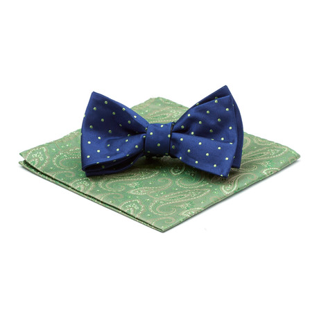 Hot Dots Bow Tie + Platform Square // Blue + Lime Green
