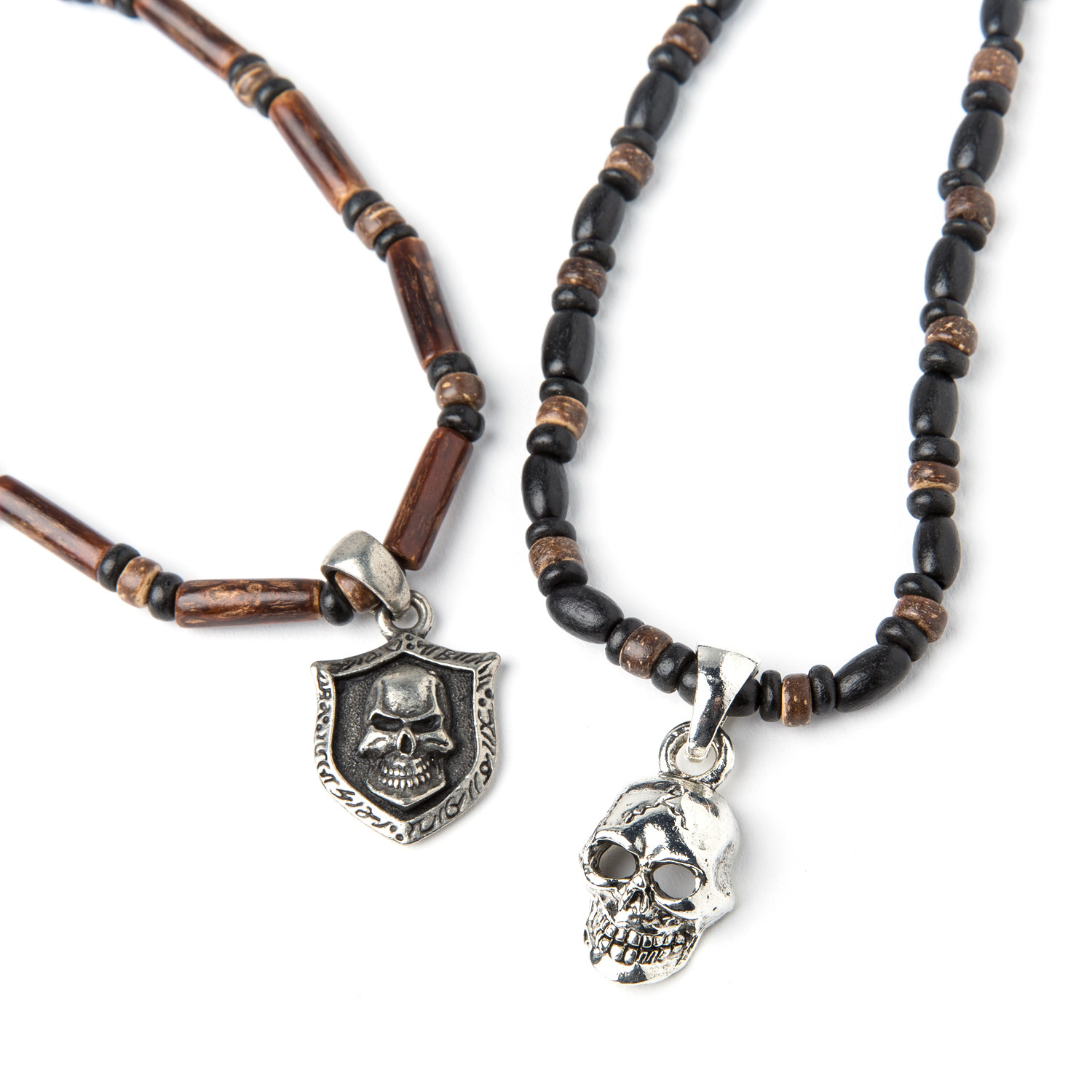 Skull Pendants on Wood Bead Necklace // Set of 2 - AMiGAZ - Touch of Modern