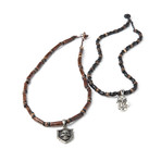 Skull Pendants on Wood Bead Necklace // Set of 2