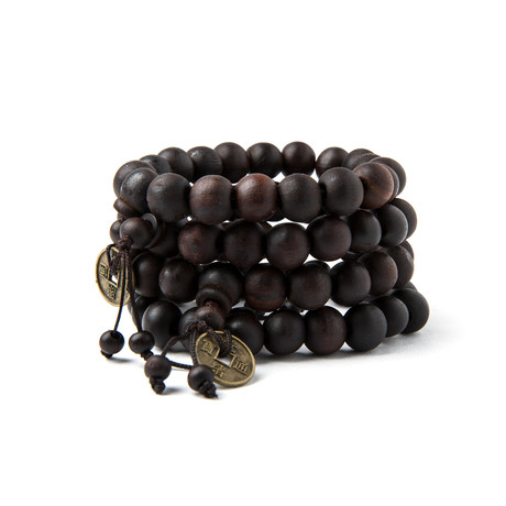Wood Prayer Bead + Coin Bracelet // Set of 4
