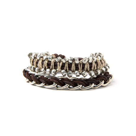 Leather Splicer + Beads Bracelet // Set of 2