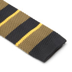 Knit Tie + Lapel Flower // Army Green Stripes (Brown Lapel Flower)