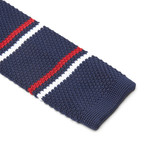 Knit Tie + Lapel Flower // Navy + Red + White Stripes (Pink Lapel Flower)