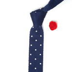Knit Tie + Lapel Flower // Navy + White Polka Dot (Red Lapel Flower)