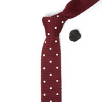 Knit Tie + Lapel Flower // Burgundy + White Polka Dot (Light Grey Lapel Flower)