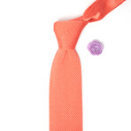 Silk Knit Tie + Lapel Flower // Coral (Light Grey Lapel Flower)