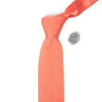 Silk Knit Tie + Lapel Flower // Coral (Light Grey Lapel Flower)