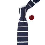Knit Tie + Lapel Flower // Navy Stripes (Red Lapel Flower)