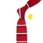 Knit Tie + Lapel Flower // Red Stripes (Maroon Lapel Flower)