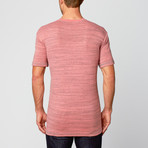 Streaky Stripe Vintage Wash Two Button Henley // Coral (L)
