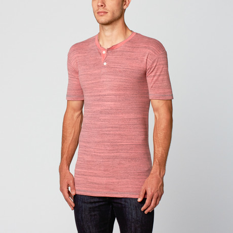Streaky Stripe Vintage Wash Two Button Henley // Coral (M)