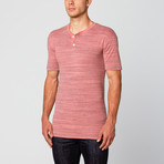 Streaky Stripe Vintage Wash Two Button Henley // Coral (XL)