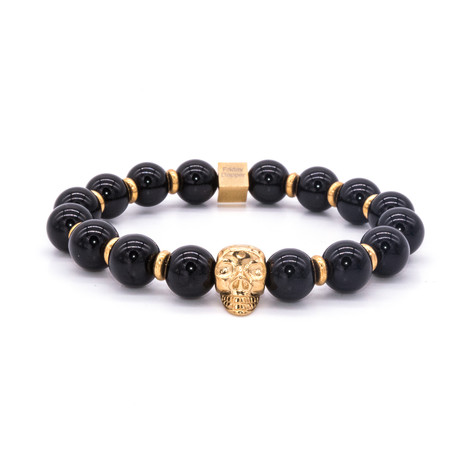 Black Gold Onyx Skull Bracelet