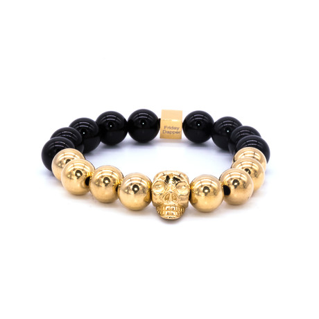 Onyx Gold Skull Bracelet