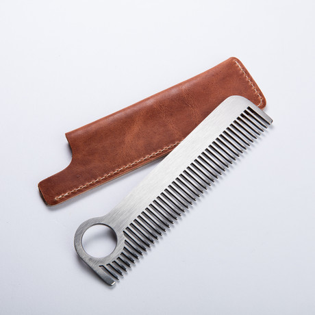 Titanium Comb + Horween Leather Sheath (English Tan)