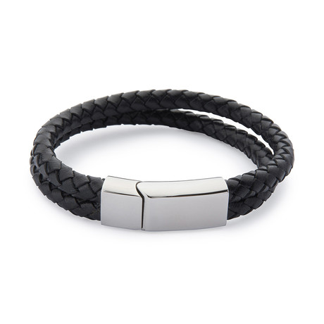 Double Leather Weave Bracelet // Black