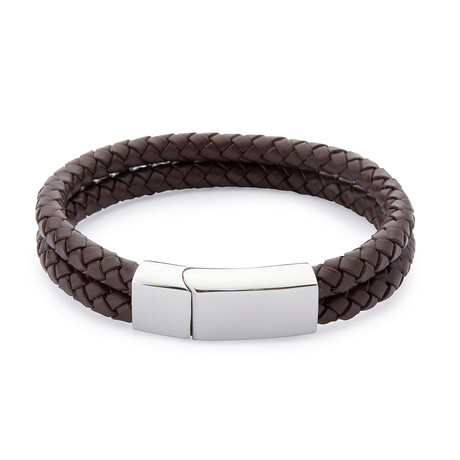 Double Leather Weave Bracelet // Brown