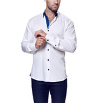 Maceoo // Pointsec Stripe Dress Shirt // White + Blue (XL)