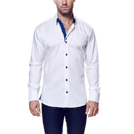 Maceoo // Pointsec Stripe Dress Shirt // White + Blue (XL)