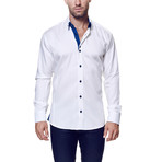 Maceoo // Pointsec Stripe Dress Shirt // White + Blue (XL)