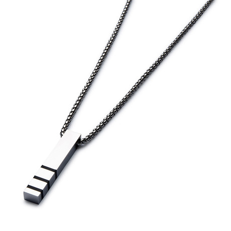 Striped Block Necklace // Silver Cable Chain
